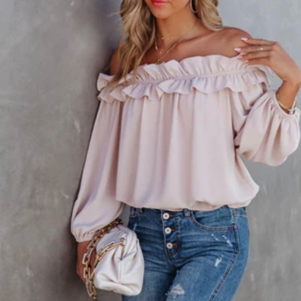 Vici Lalette Off The Shoulder Ruffle Blouse - Foundation - Small